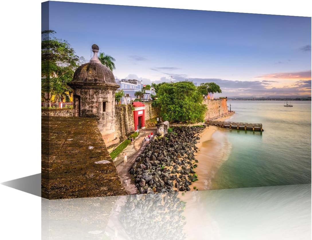 Wall Art Puerto Rican Fort on Point of Coast Canvas Painting Wall Art Framed Art Wall Decor Canvas Art Prints Artwork for Home Walls Living Room Wall Decor Modern Home Decor Arts Crafts 36x24 in