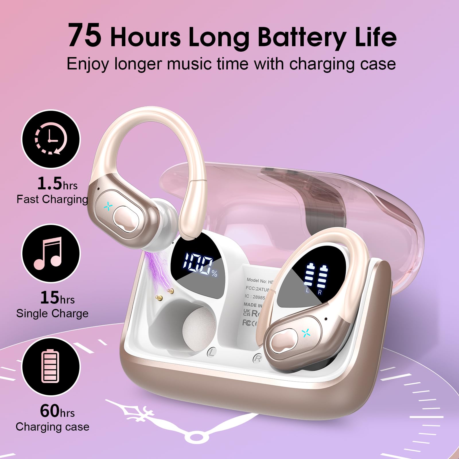 STECEi AI Cuffie Traduzione, 3 in 1Bluetooth 5.4 Auricolari con 164 Lingue/6 Modalità di Traduzione, 75H Auricolari Traduttori Istantanei con APP, Cuffie Bluetooth per Viaggi/Affari, Rosa