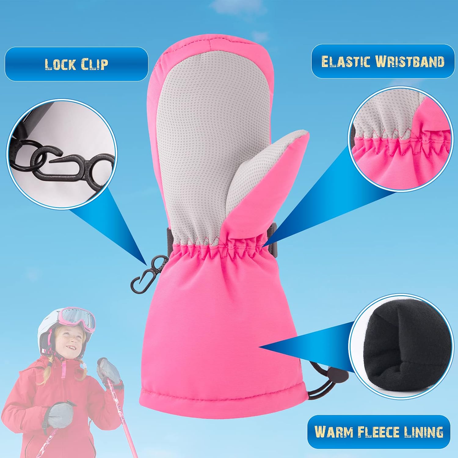 BAVST Winter Kids Waterproof Gloves for Boys Girls Snow Ski Toddler Baby Mittens Outdoor for Infant Teens 1-5T - Image 3