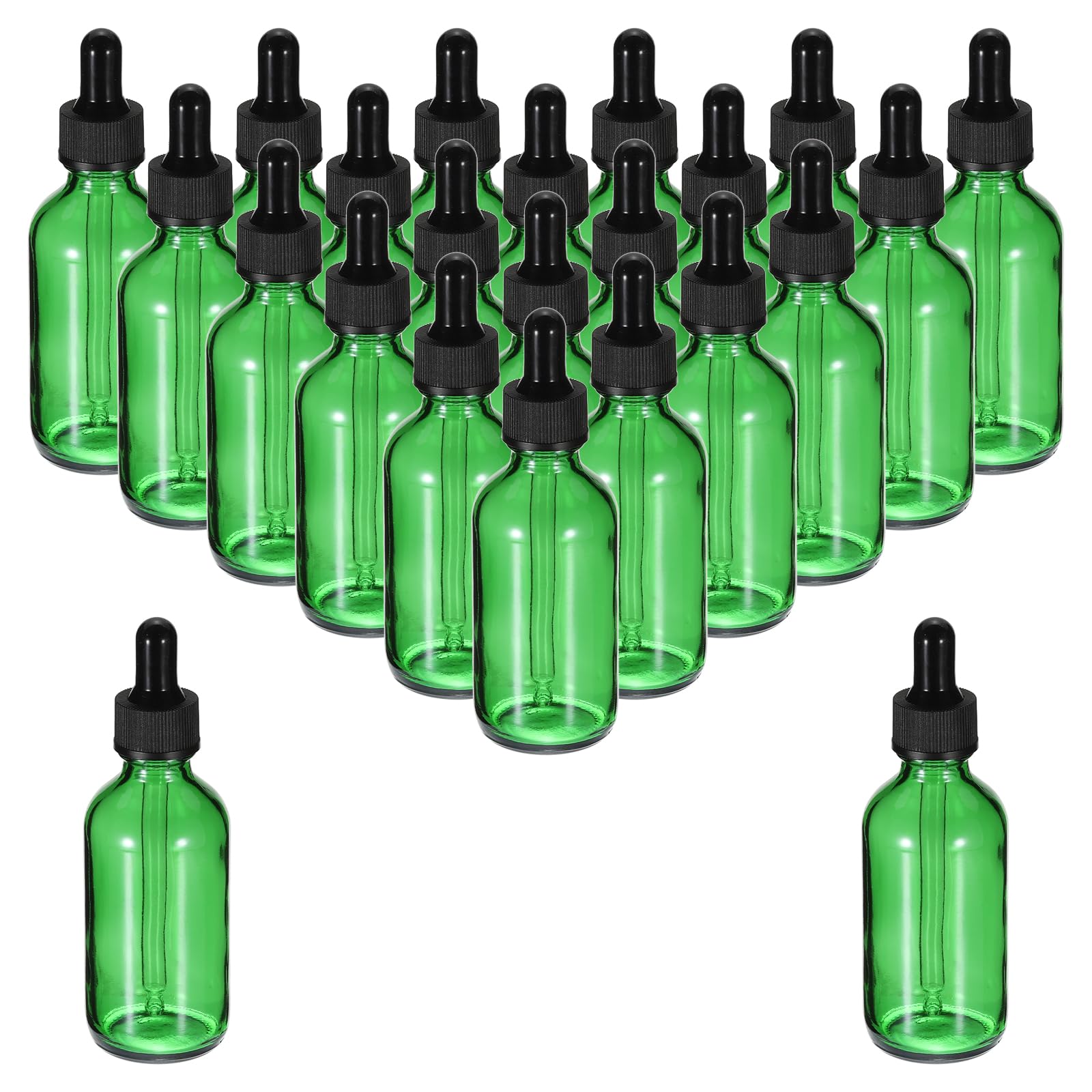 PATIKIL Frasco Gotero De Vidrio De 60ml, 24Pcs Envase Antifugas Para Muestras De Aceites Esenciales Perfume Líquido Con Cuentagotas Para Almacenamiento Hogar Viaje Verde