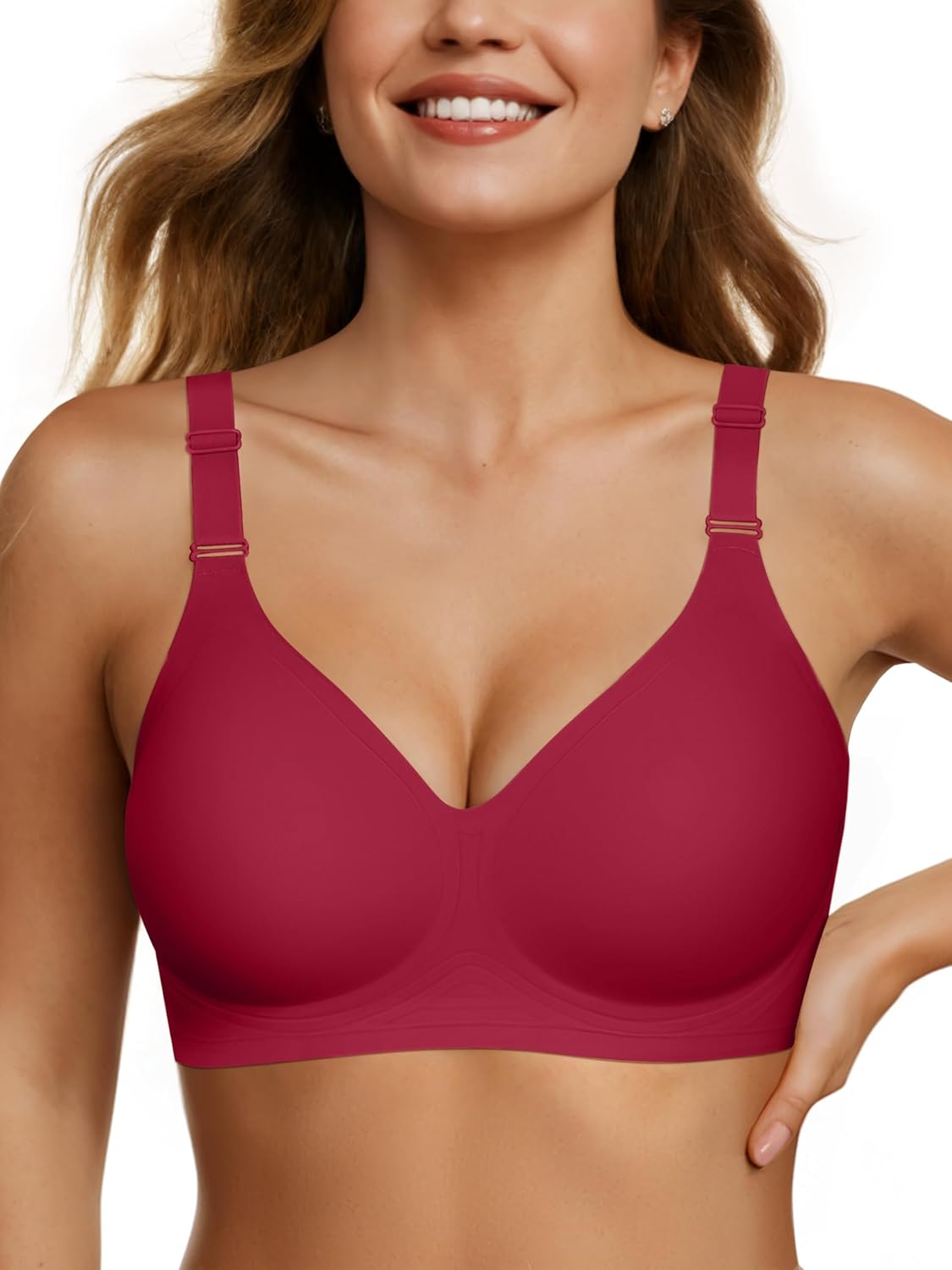OEAK Womens Seamless Bras Jelly Comfortable Bra No Underwire Full Support Bra Push Up Plus Size V Neck Sleeping Tshirt Bras