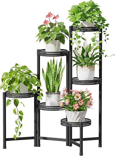 Miniatura 23 de iDavosic.ly Soporte para plantas de 10 niveles para interiores y exteriores de fácil armado, estantería plegable alta de metal para exhibición de 5