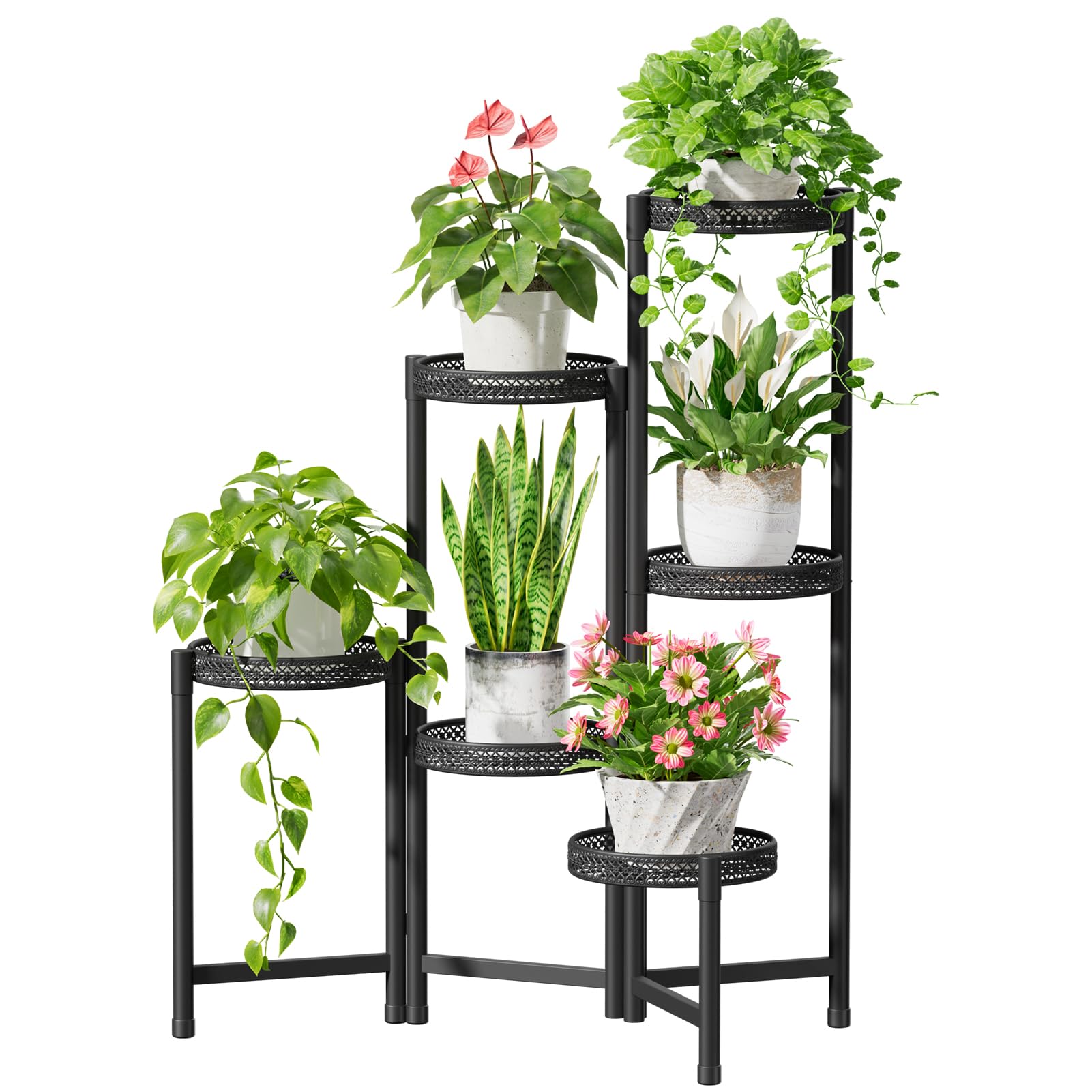iDavosic.ly 6 Tier Plant Stand Indoor Tall, Corner Metal Tiered Plant Stands Outdoor for Multiple Plants, Folding Iron Flower Display Holders Rack Shelf, Hollow Black — image 1