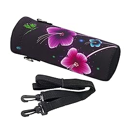 RICHEN Neoprene Water Bottle Carrier Bag with Adjustable Shoulder Strap,Insulated Water Bottle Cover for 750ml/24oz Stainless Steel/Glass/Plastic Bottles (Colorful Flowers,750ml)