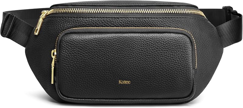 Kattee Fanny Packs for Women, Leather Crossbody Bags for Women Trendy, Small Belt Bag,Fashion Waist Packs with RFID Blocking, Black