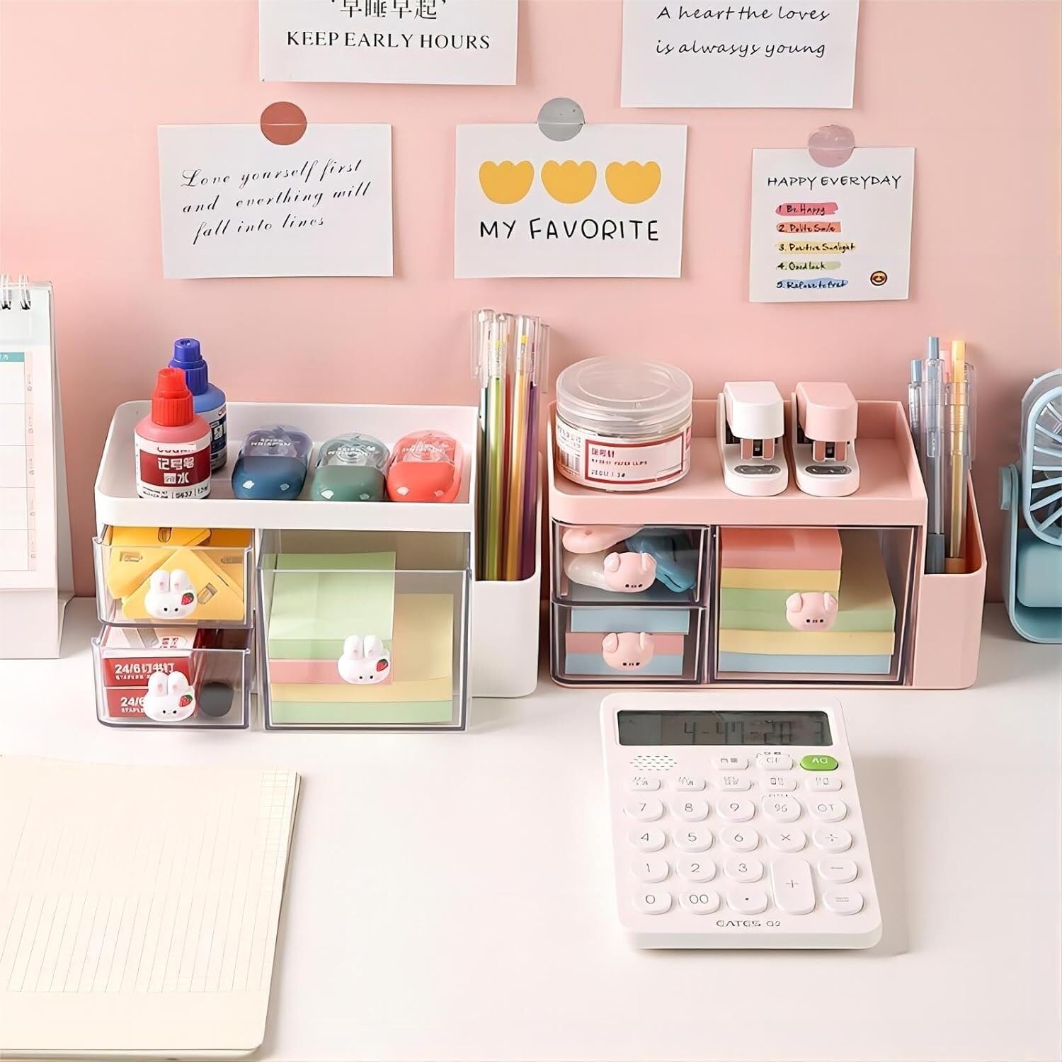 Schreibtisch Organizer Schreibtisch-Organizer Mit 2 Schubladen, Bürobedarf-Organizer Für Den Schreibtisch, Niedliches Schreibtischzubehör Kunststoff Büro(A)