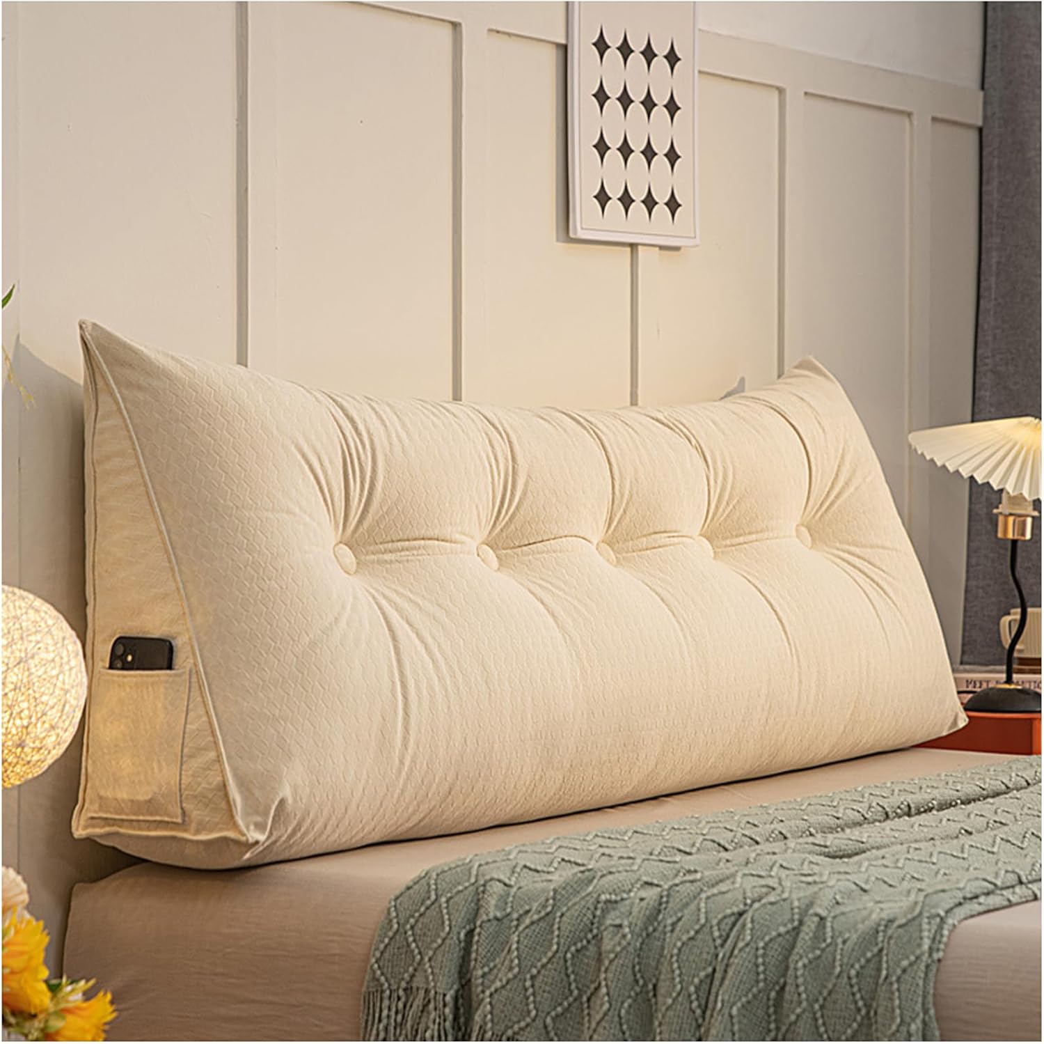 Large Reading Wedge Pillow, Soft Washable Bed Headboard Cushion Suitable, Solid Color Bed Rest Bolster Daybed Bunk Bed Dorm Cushion with Removable Cover,B,50cm