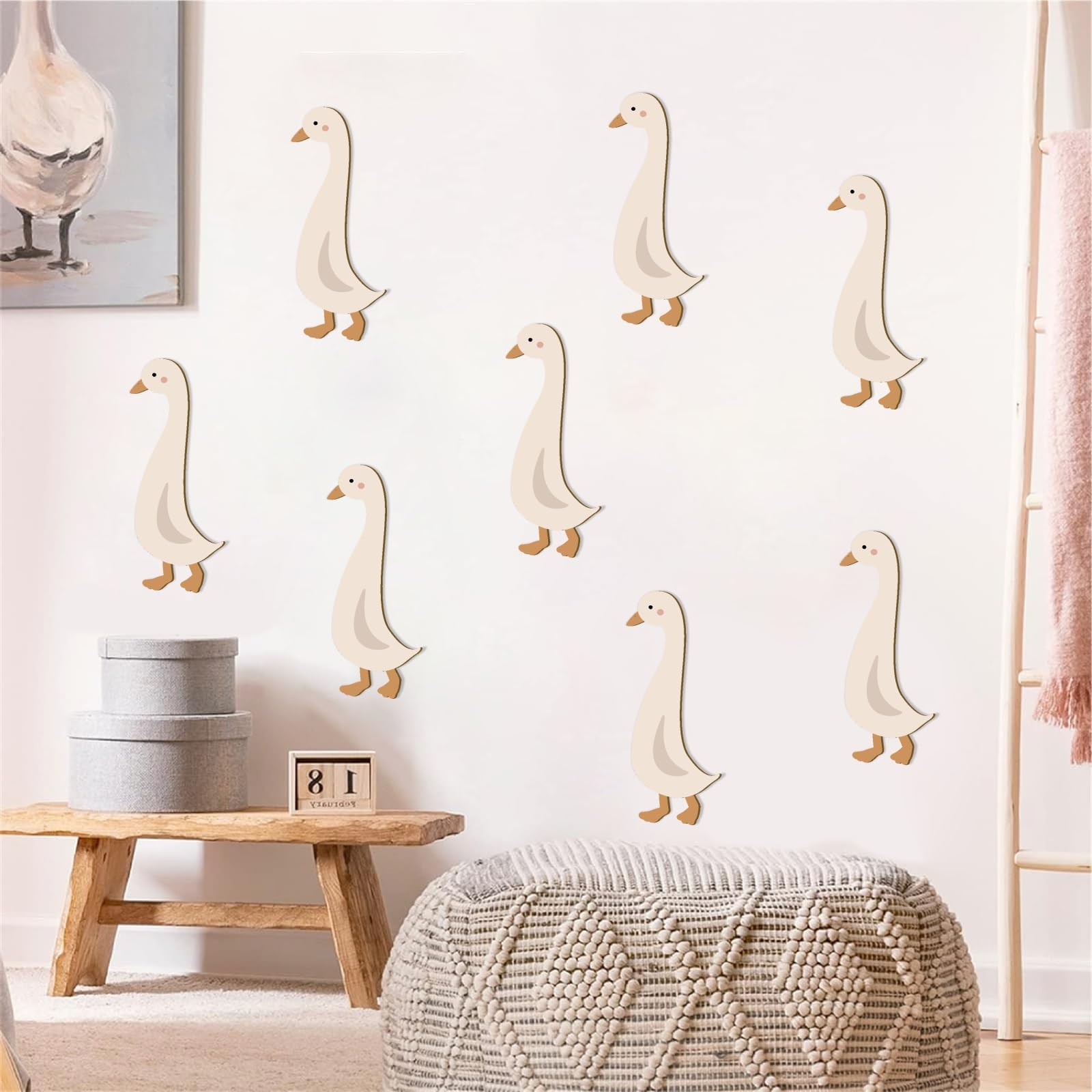 Wood Goose Wall Decor Wooden Nursery Decor Boho Geese Stickers Peel and Stick Cute Duck Funny Silly Goose Wall Decals for Baby Room Kids Playroom Baby