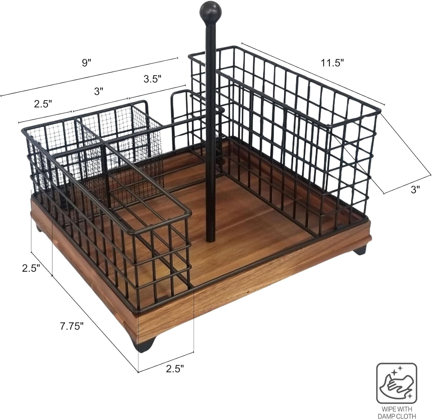 Gourmet Basics by Mikasa Grid Buffet Countertop Picnic Storage Caddy with Paper Towel Holder, 13 x 13.5 x 12 Inch, Black