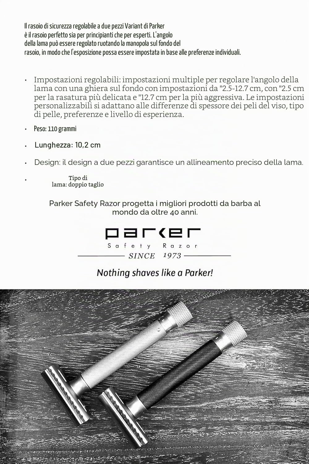 Parker Safety Razor Parker rasoio di sicurezza variant regolabile versione rosegold