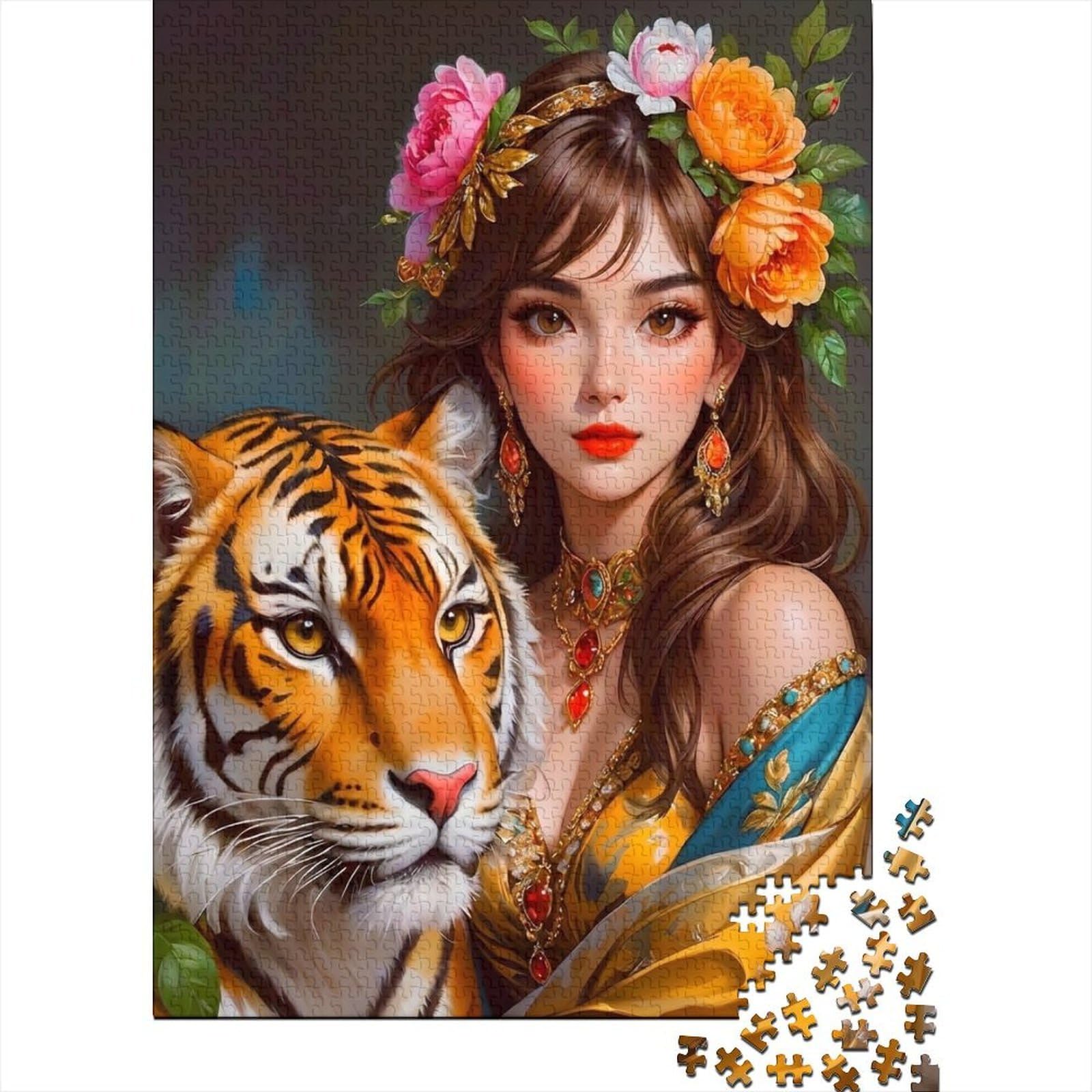 Tiger Queen Fantasy_1_1 1000 Pieces Jigsaw Puzzles for Adults & Family Premium Cardboard Home Decoration Wall Display Gift for Women Brain Puzzle Game Jigsaw 70x50cm/1000pcs