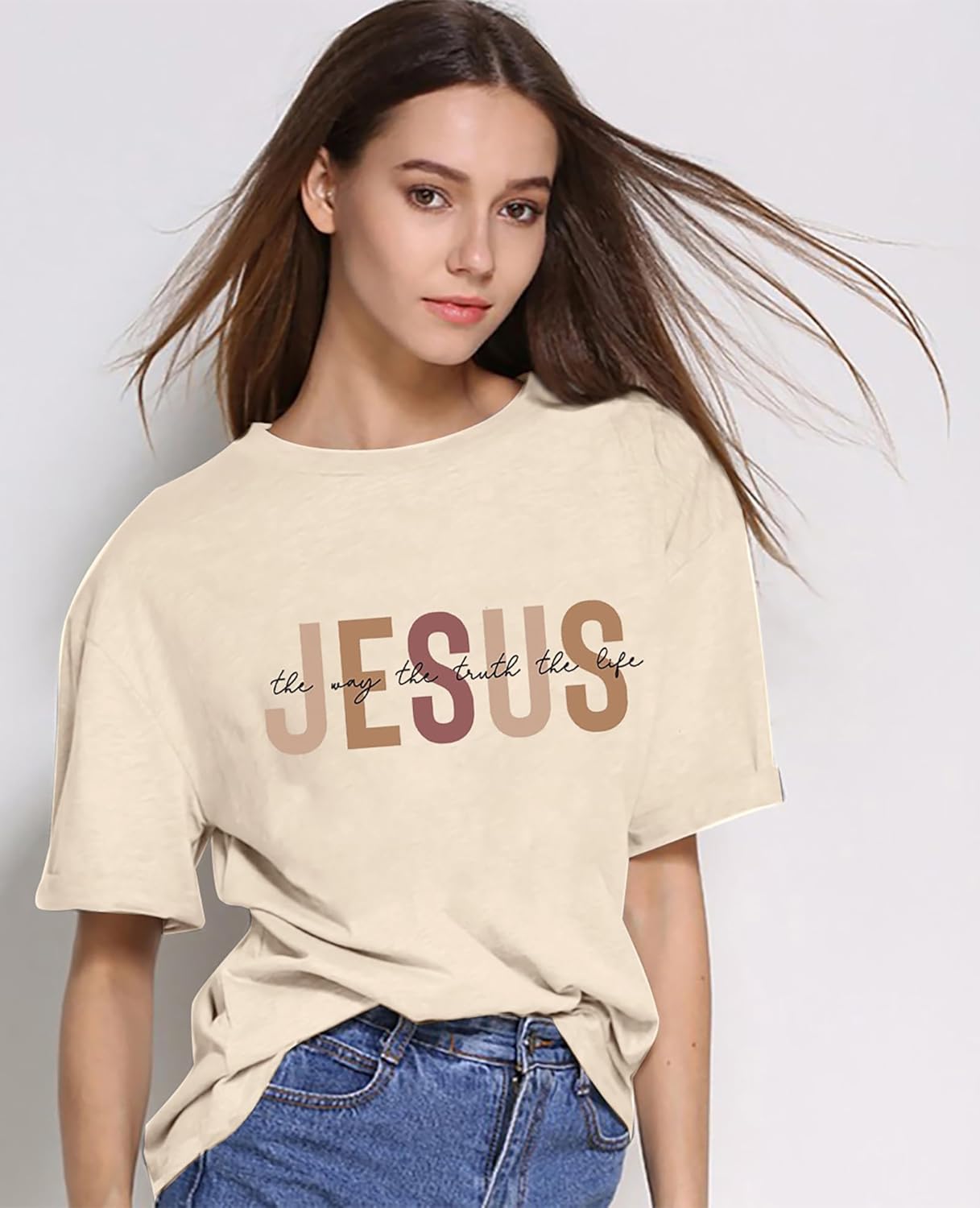 Christian Shirt for Women Jesus T-Shirt Jesus The Way The Truth The Life Retro Bible Verse Inspirational Tee Tops - Image 5