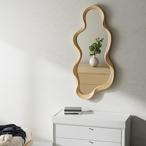 Miniatura 3 de Espejo de pared irregular, espejo de pared enmarcado de madera, espejo de pared ondulado asimétrico para sala de estar, dormitorio, entrada, baño,