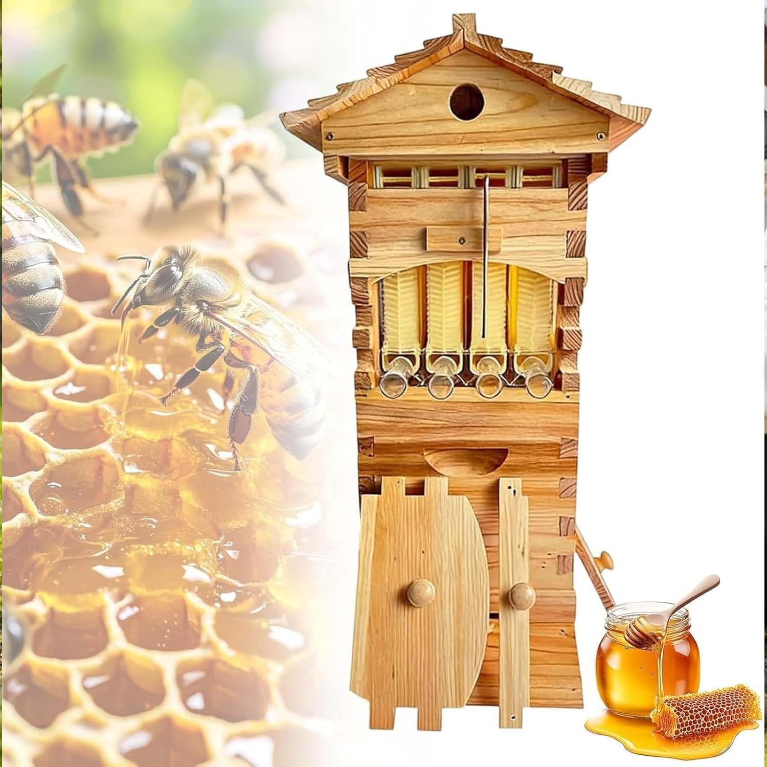 Bienenstock-Starter-Set mit 4 automatischen Honigrahmen und 6 Brutrahmen, langlebiges Imkerzubehör aus Holz für einfache Ernte und Gartenbestäuber