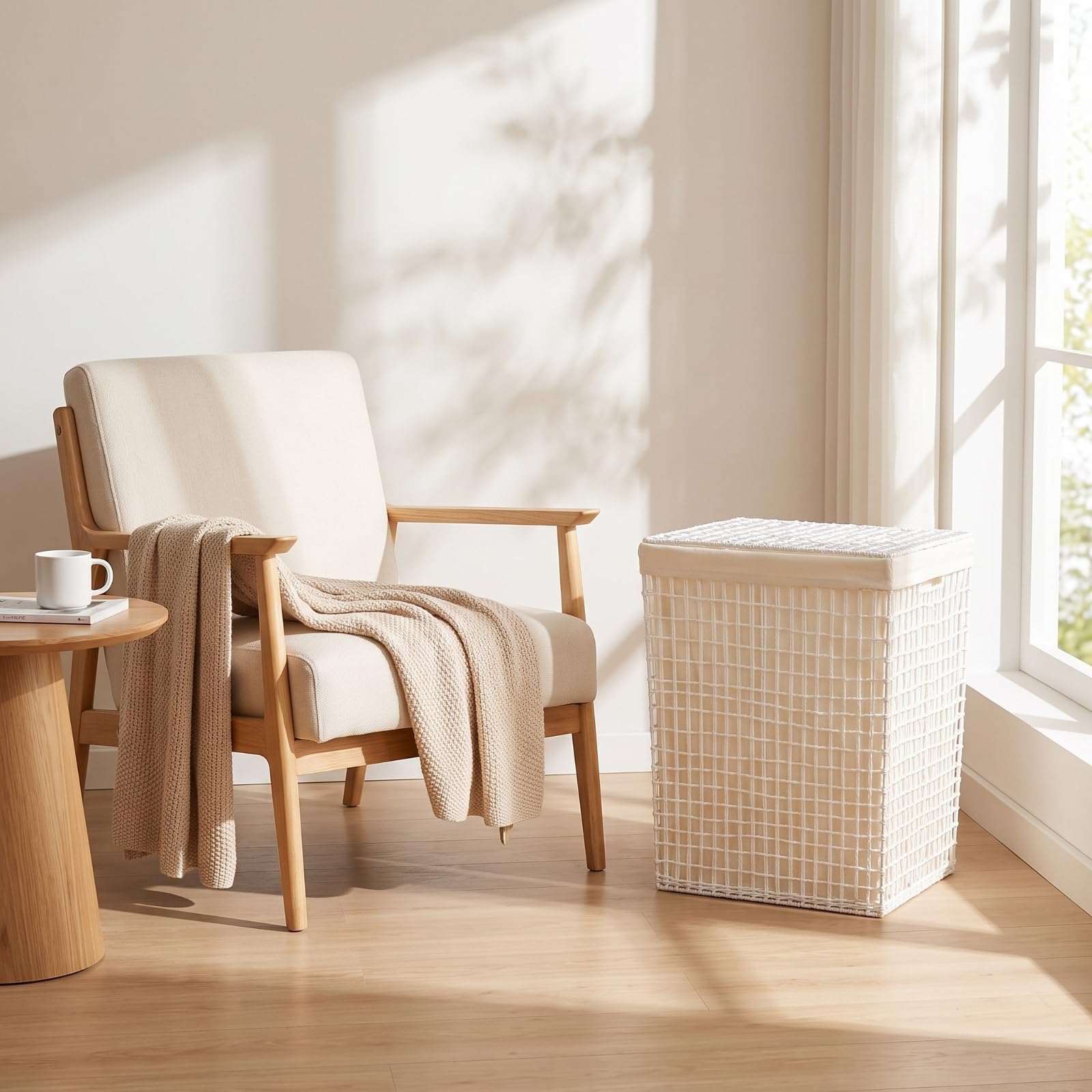 Cesta Tejida con Tapa corativa Cesto con Tapa corativo Organizador para Lavanría, Armario