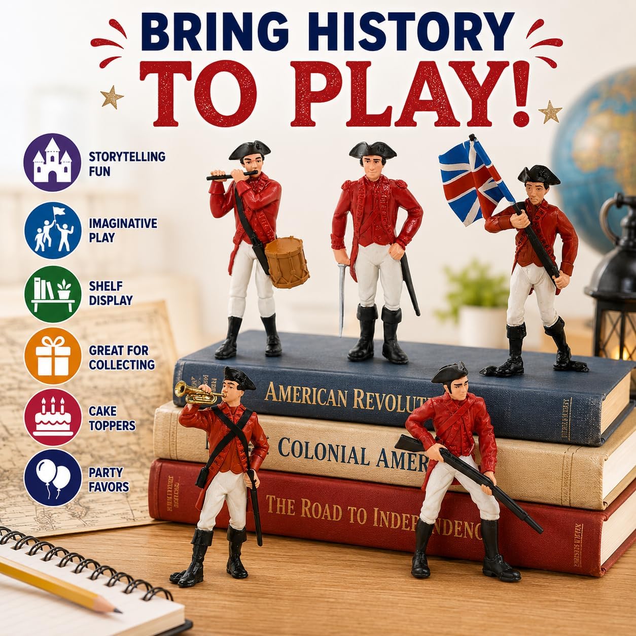 Safari Ltd. Revolutionary War British Army Designer TOOB - Set of 6 Detailed Miniature Figures Including General Cornwallis - Educational Toy Figurines for Boys, Girls & Kids Ages 3+ image 2