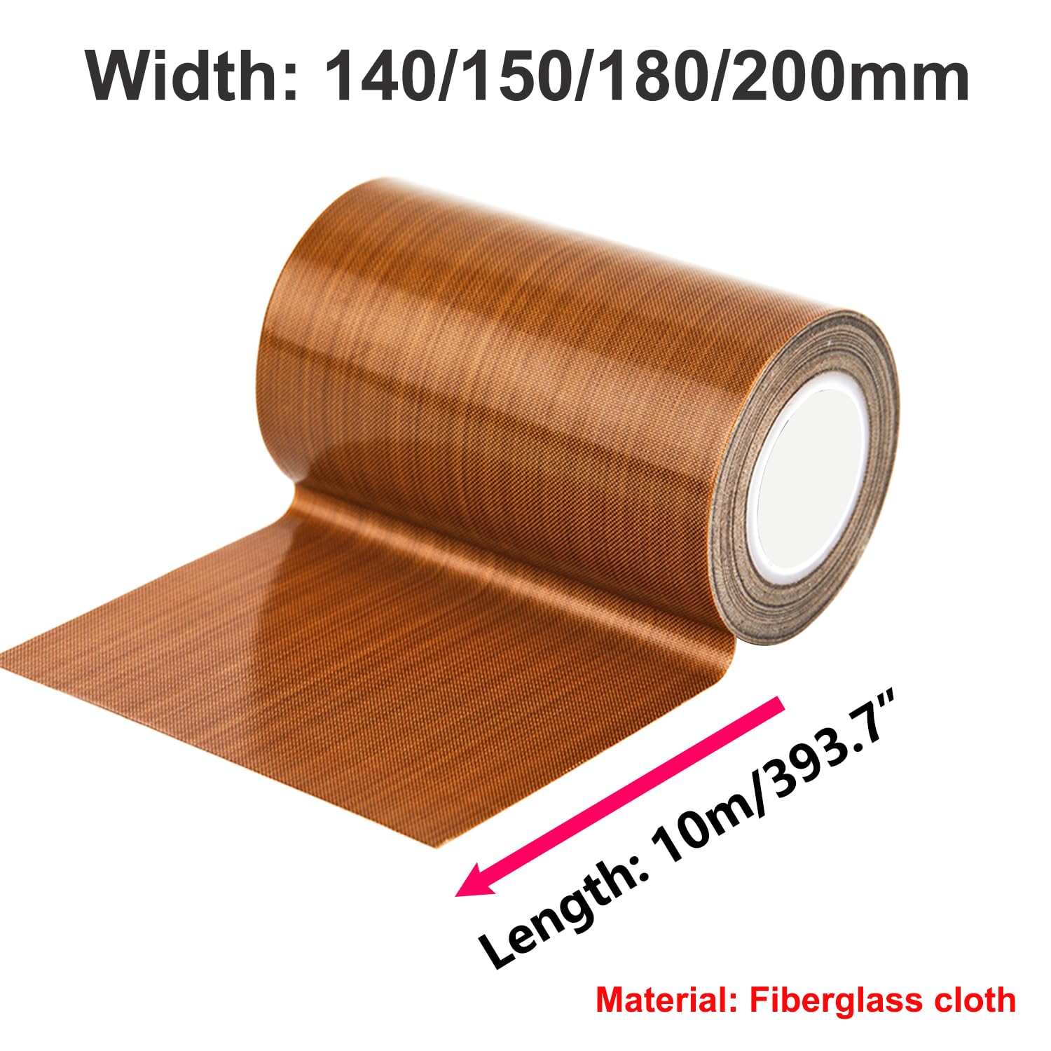 Qrity 1 sztuka taśmy teflonowej, taśma klejąca w wysokiej temperaturze, 200 mm x 10 m, grubość 0,18 mm, odporna na wysoką temperaturę do 300°C, do uszczelniania rąk, uszczelnienia impulsowego