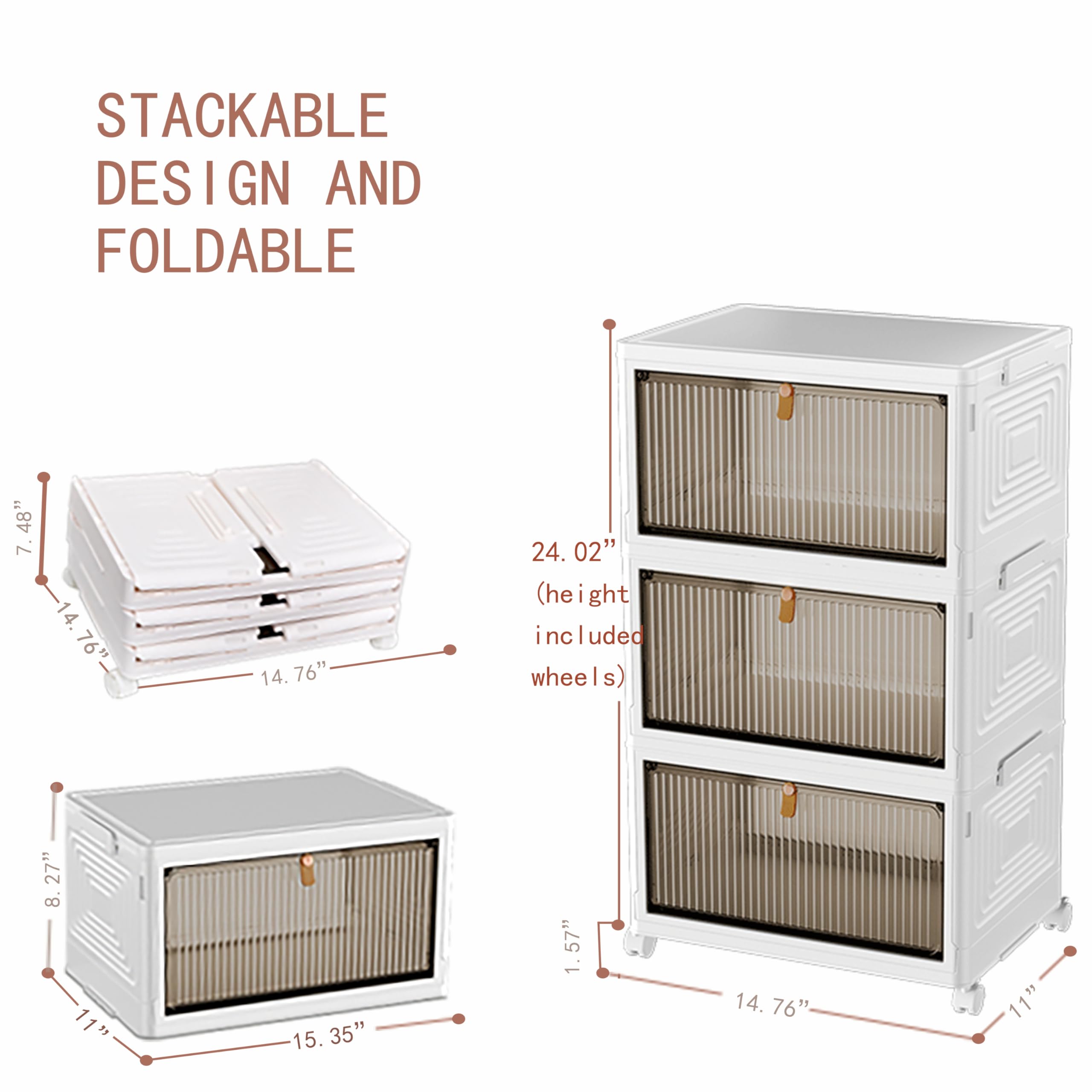 Contenitori Portaoggetti Impilabili Con Ruote E Coperchi - 4 Ripiani Da 22 Litri, Organizer Pieghevole Per Armadio, Casa, Ufficio (Bianco) - 5