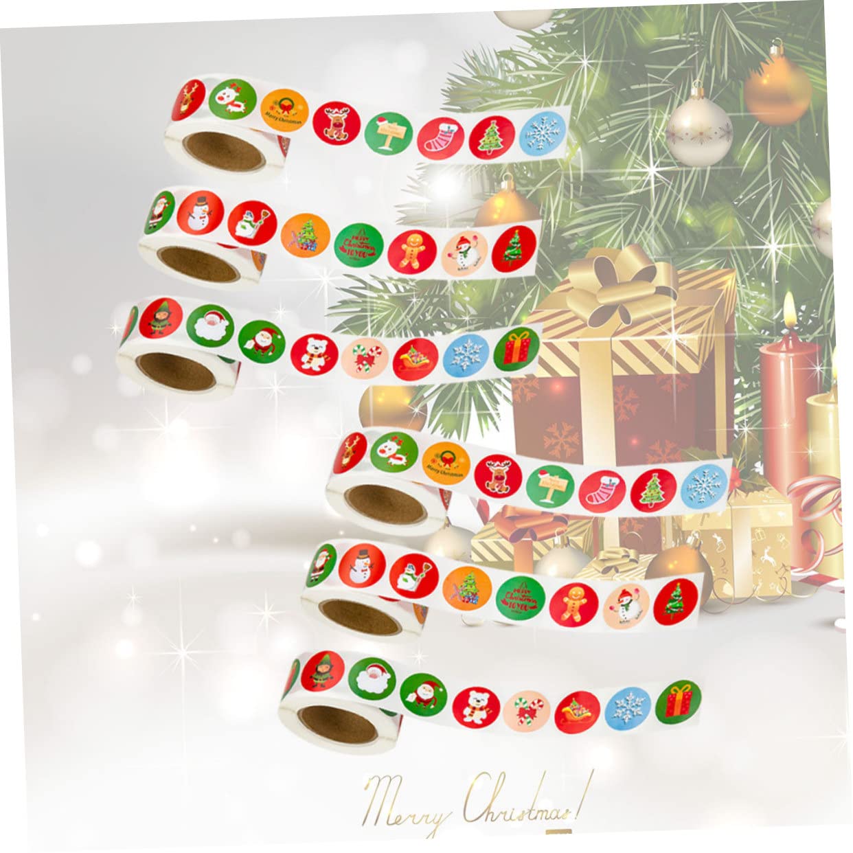 Operitacx 12 Rollos Sellado Festivo Pegatinas Marca Pegatinas Embalaje De Bolsas De Dulces Navidad Etiqueta