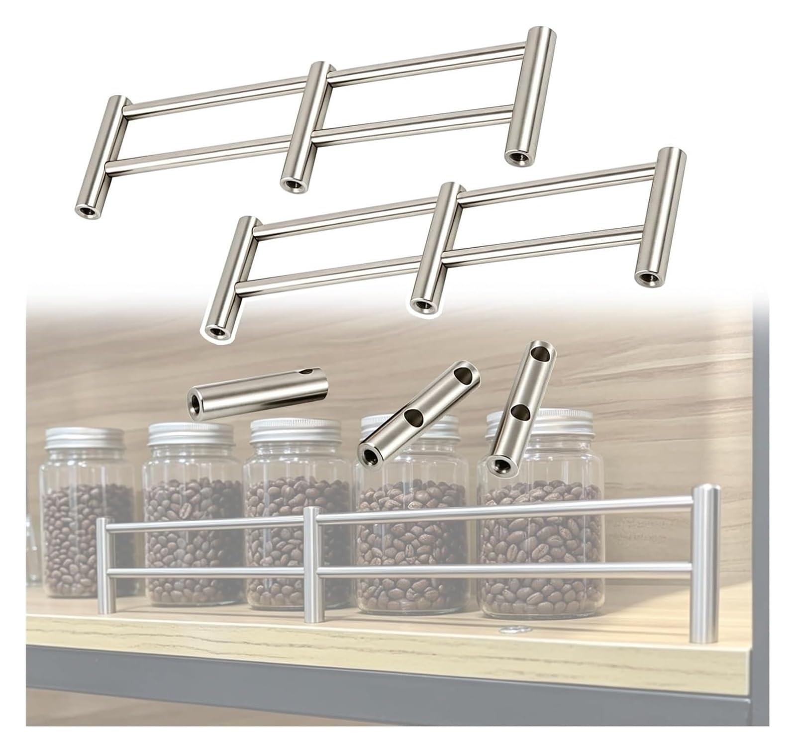 Garde-Corps d'étagère pour Protéger Vases et Livres Tiges Anti-Chute Inox pour Meuble en Bois 120cm