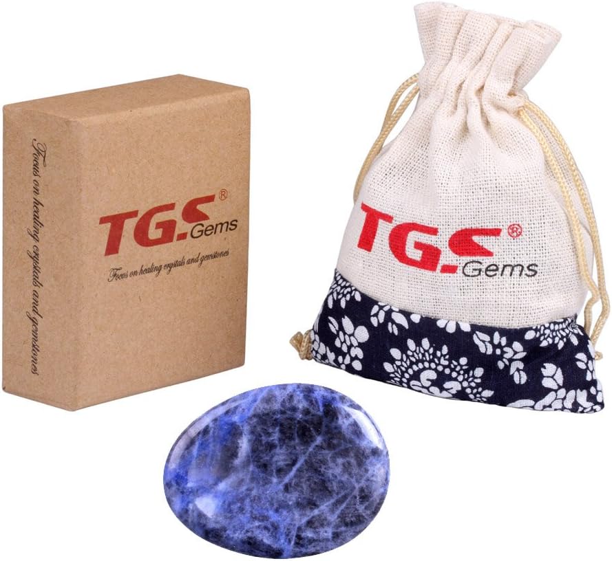 TGS Gems® Sodalite Carved Thumb Irish Worry Stone Healing Crystal Free Pouch Sold by 1pcs