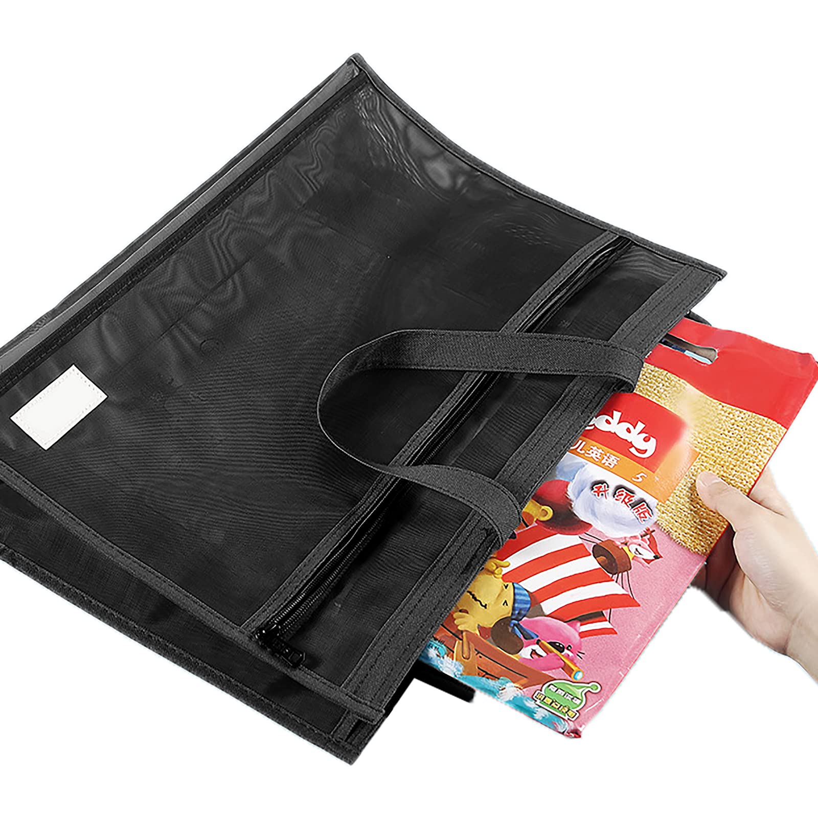 Mesh Nylon Zipper Pouch Clear A3 Art Storage Carry Bag Office Supplies Organizer Tote Bag Multipurpose Artist Portfolio Bag with Handle for Books, Art Craft, Notebooks, Document, Teaching Material