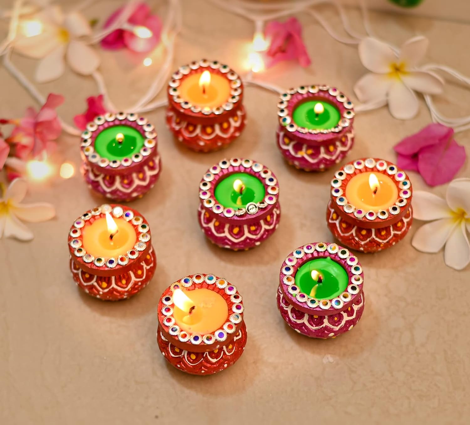 Collectible India Set of 12 Handmade Matki Candles Diwali Gift Set - Diwali Candles Set - Diwali Decoration Items for Home Decor - Wax Clay Floating Candles Diya for Diwali, Diwali Lights