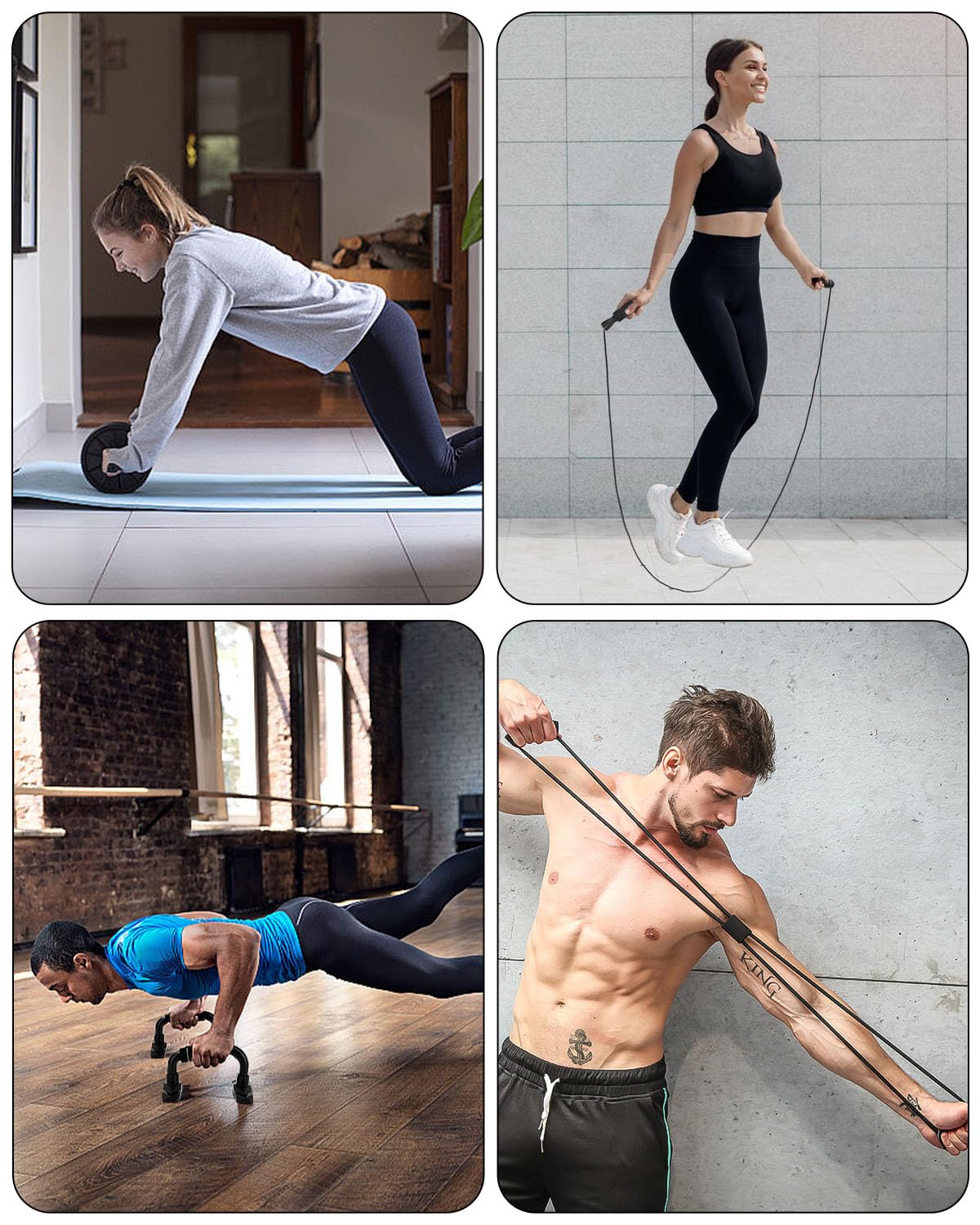 Set per addominali,6 in 1 con fascia per fitness, flessioni,tappetino per ginocchia, Corda per Saltare,Pinza Mano,ideale per uomini e donne per allenarsi a casa
