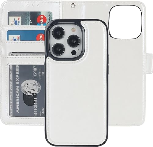 Bocasal Funda tipo cartera desmontable para iPhone 14 Pro con bloqueo RFID, ranuras para tarjetas, soporte magnético de piel sintética de alta
