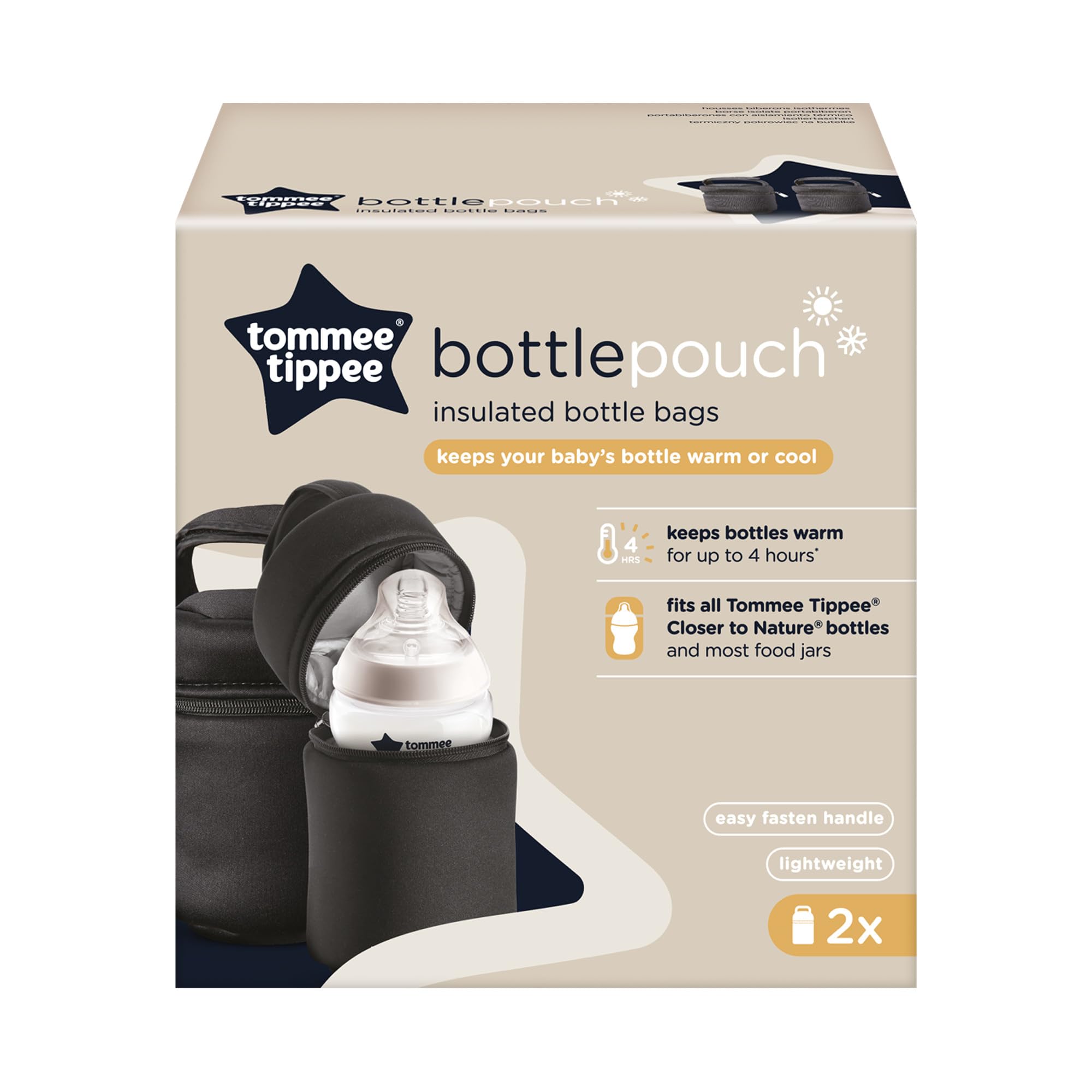 Tommee Tippee Portabiberon termici per biberon Natural Start, confezione da 2, portatili e leggeri, mantengono l’acqua calda o fredda, con cinghia regolabile