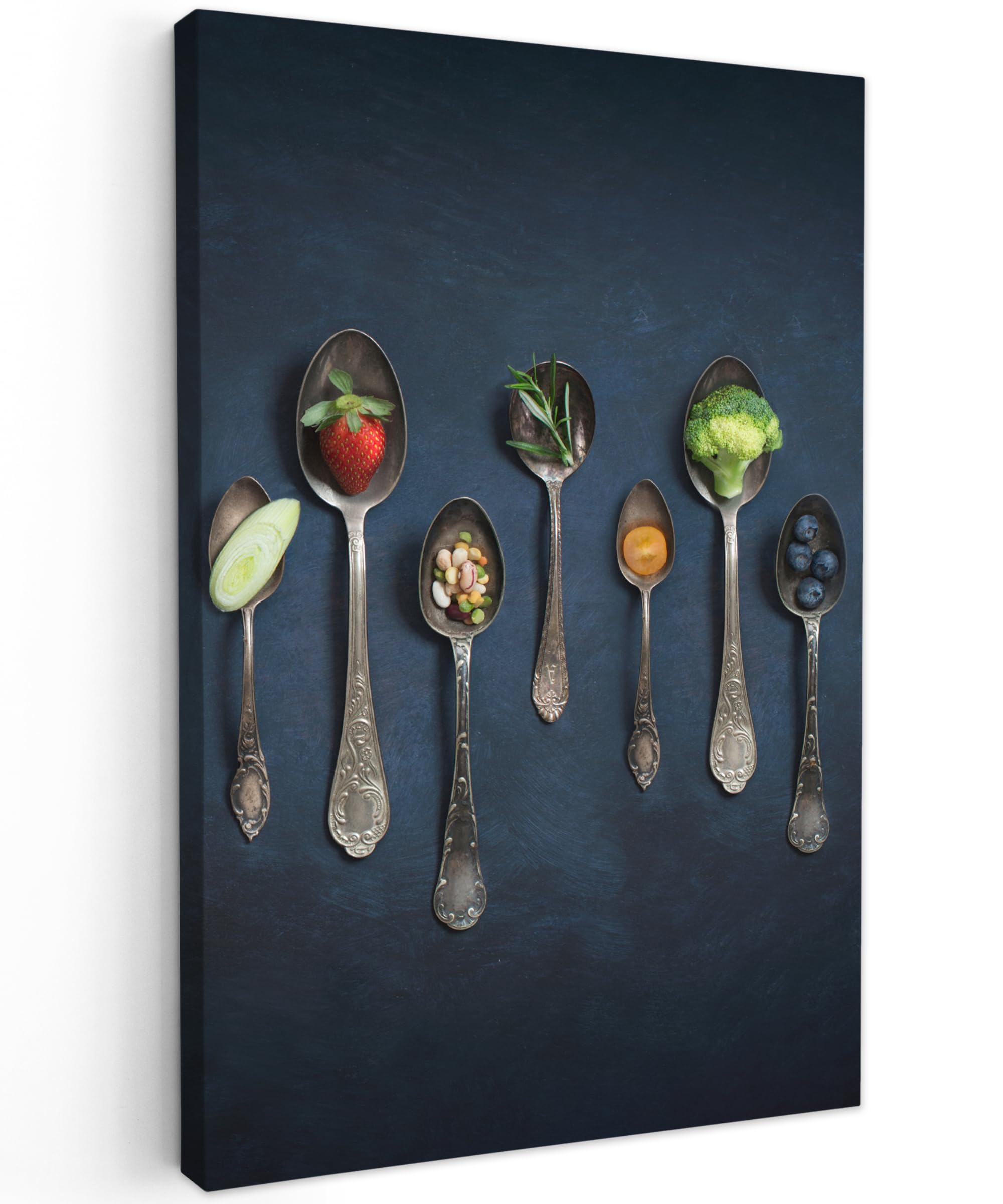 MuchoWow© Leinwand Bilder Klein 20x30 cm Mini Wanddeko Wohnzimmer Aesthetic Room Decor Deko Zimmer Wandbilder Modern Bild auf Leinwand Bild Küche - Gewürze - Löffel - Silber - Gewürz - Industrial