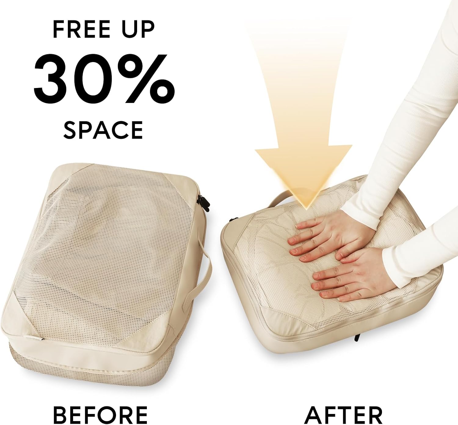 GIVLEFLY 6 Set Compression Packing Cubes for Travel, Lightweight Luggage Organizer Bags, Durable Travel Accessories for Suitcase Organization,Beige