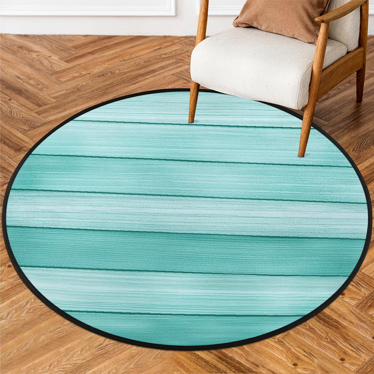Alfombra redonda redonda con tablones de madera verde azulado claro, antideslizante, para sala de estar, dormitorio, estudio al aire libre, juego de microfibra, alfombra decorativa lavable