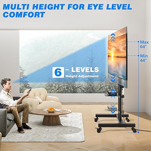 Miniatura 5 de Rfiver Soporte de TV móvil mejorado con ruedas con toma de corriente, carrito de TV rodante resistente para televisores de 32 a 85 pulgadas de hasta