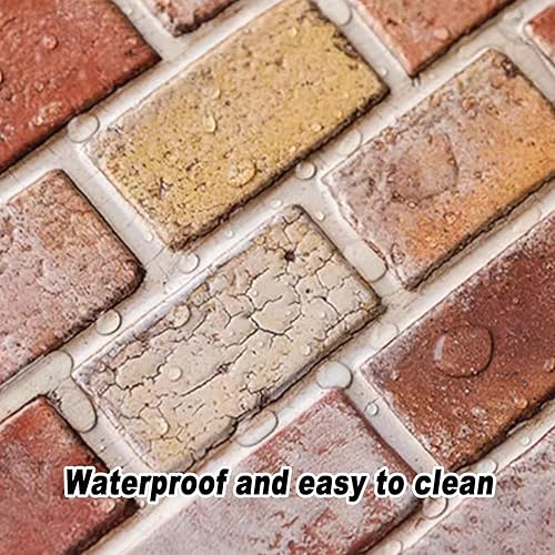 Miniatura 3 de SOVORM Paquete de 10 paneles de pared 3D de ladrillo sintético para despegar y pegar en marrón rojo, papel tapiz autoadhesivo para decoración de