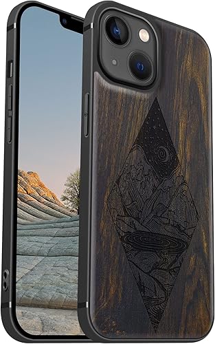 Miniatura 52 de Carveit Funda magnética de madera para iPhone 13 Pro [madera natural y TPU suave negro] funda protectora de madera única y elegante a prueba