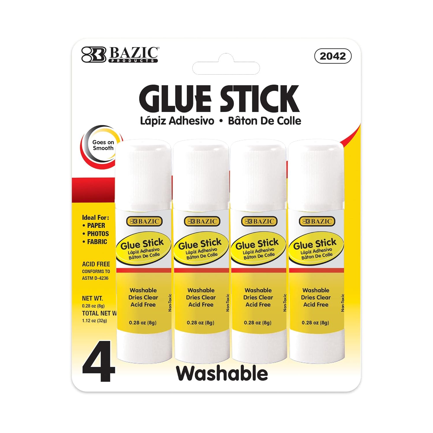 BAZIC Products Glue Stick 8g/0.28 Oz., White Glue Sticks, Multi-Purpose Acid Free, Ideal for Photos Paper Art Craft at School Home Office (4/Pack), 24-Pack