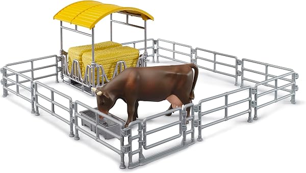 bruder 62612 - Mangiatoia con recinti, trogolo, balle quadrate e 1 bovino - Accessori per fattoria, agricoltura, mucca, giocattoli - 2