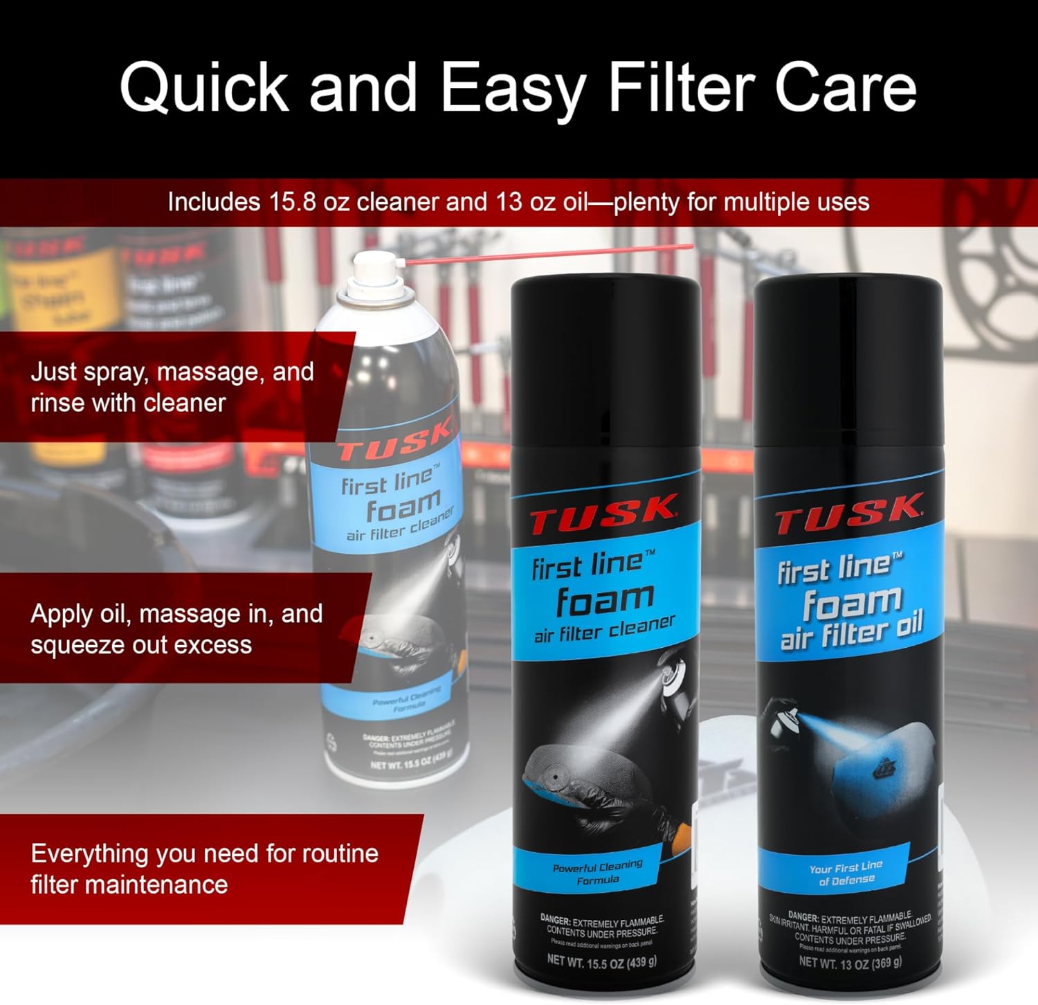Tusk First Line Air Filter Maintenance Kit Aerosol Combo Pack