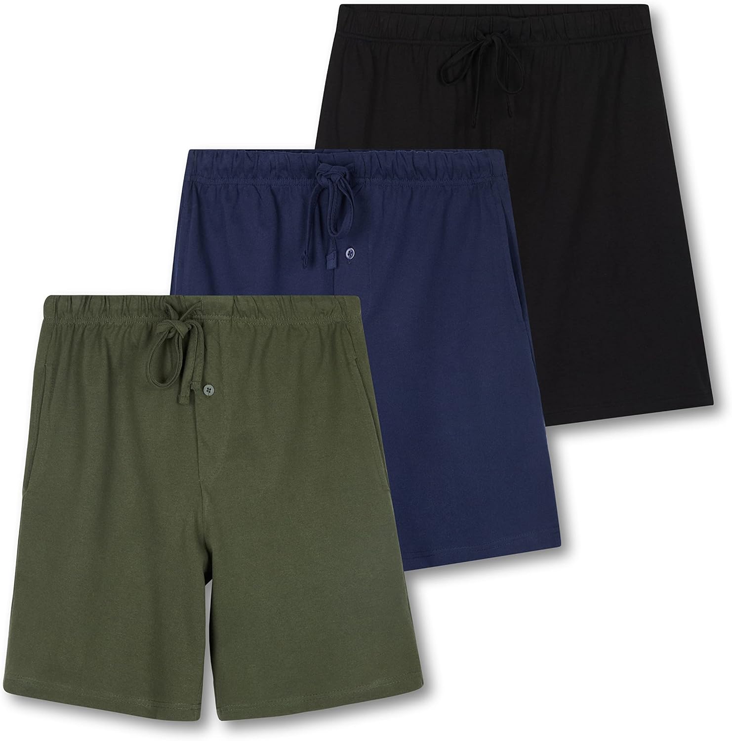 Real Essentials 3 Pack:Mens Cotton Ultra-Soft Knit Sleep Pajama Shorts & Lounge Wear (Available In Big & Tall)