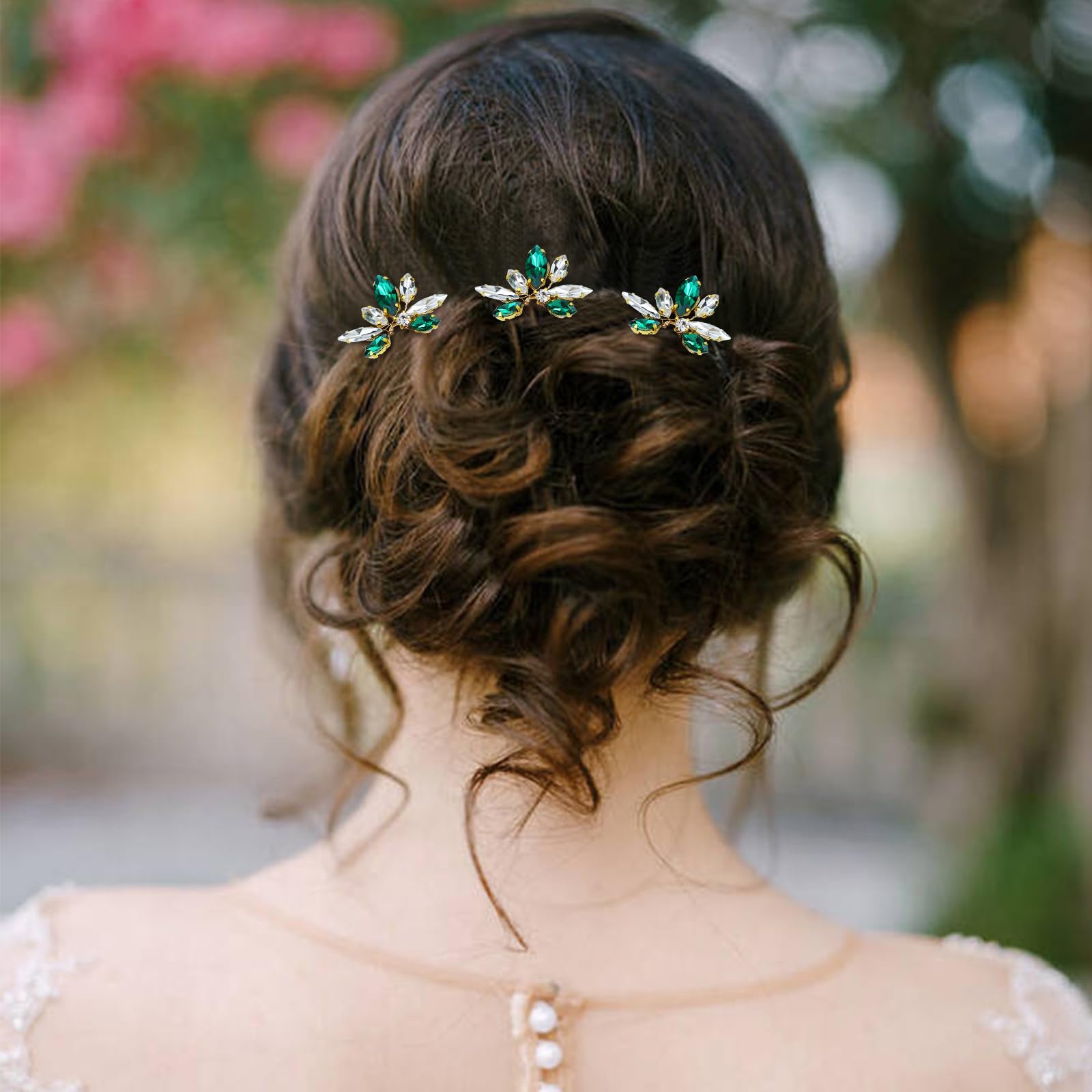 Dizila 12 Pack Gold Metal Emerald Green Rhinestone Party Prom Wedding Bridal U-shaped Hairpins Headpieces Accessories for Brides Bridesmaids Women Girls - Image 3