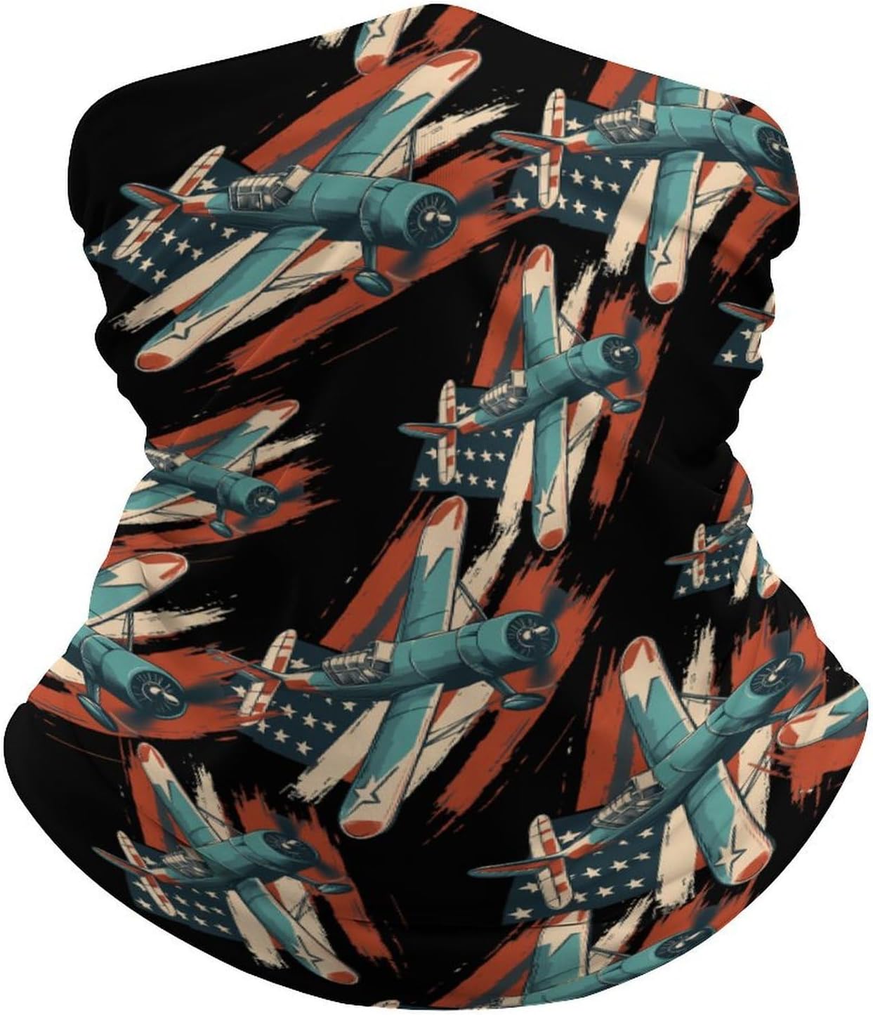 Vintage Airplane US Flag Face Cover Neck Gaiters for Men Women Sun Protection Mask Scarf Hiking Bandana