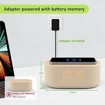 DreamSky Alarm Clock Radio with Wireless Charging and Bluetooth Speaker | Loud Alarm for Heavy Sleepers, Bedroom Digital FM Radio with Sleep Timer, 0-100% Dimmer, 9 Alarm Sounds & 16 Volumes, USB
