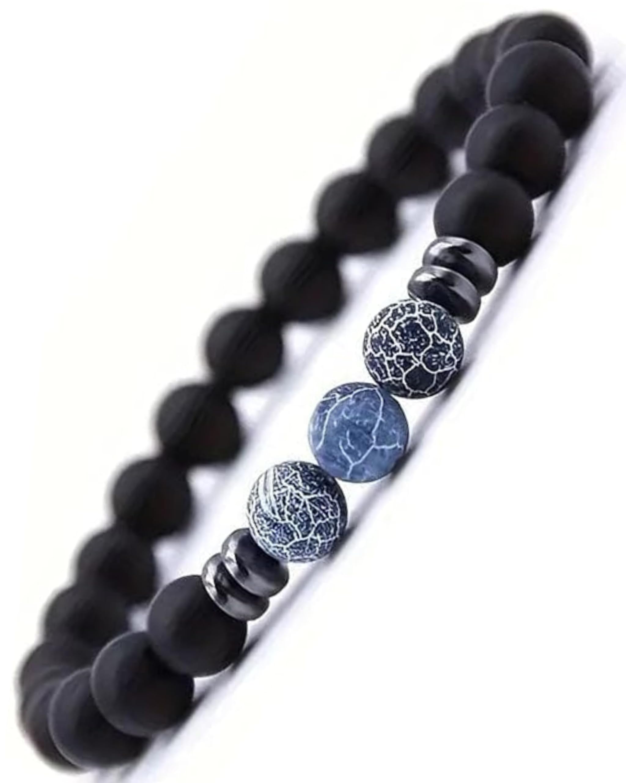 9 - O`Clock Perlenarmband Herren Blauer Achat Naturstein 8mm – Elastisches Männerarmband Schwarz Blau – Handgefertigt in Deutschland – Eleganter Herrenschmuck – Geschenk für Männer