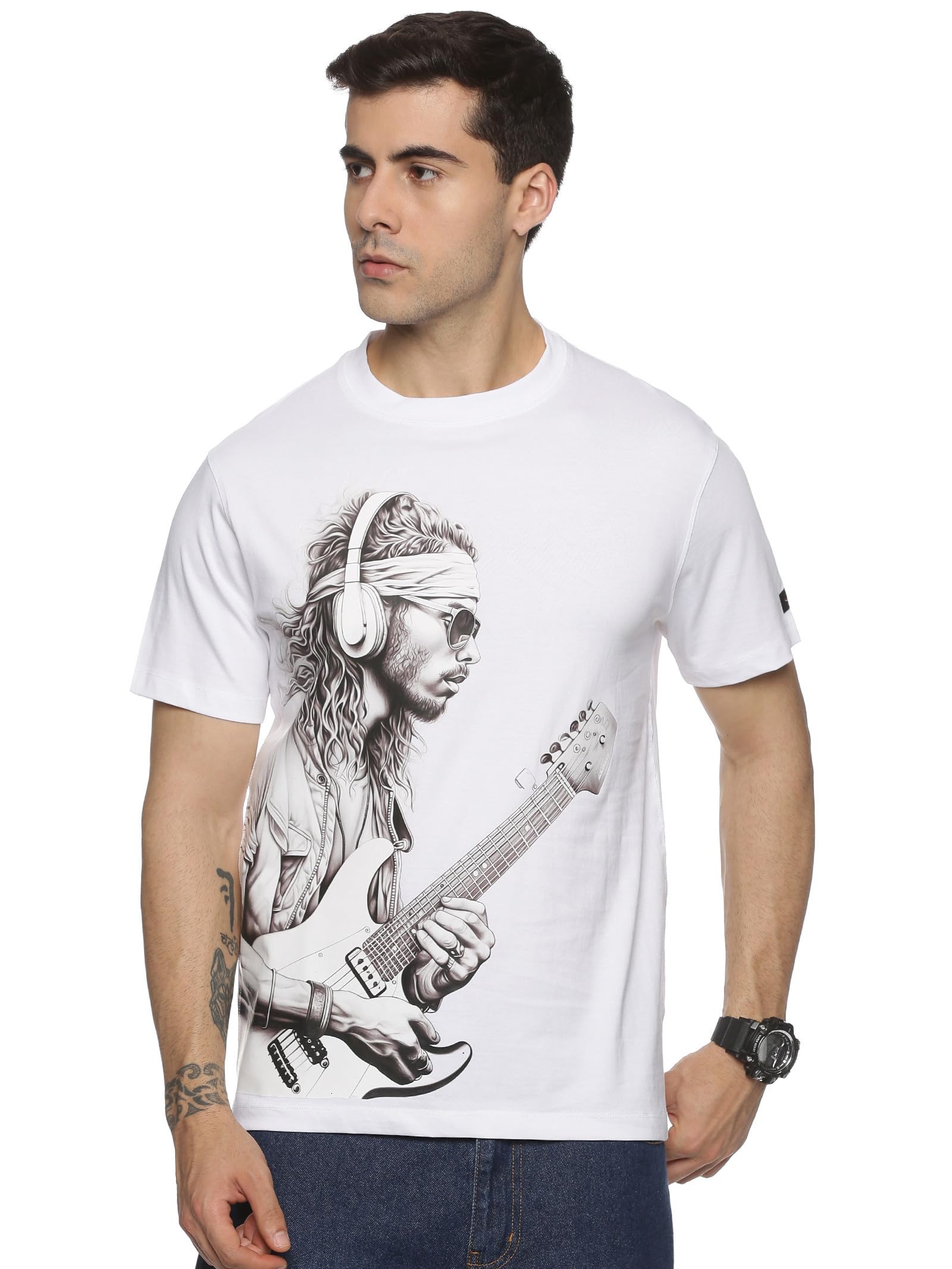 ABLINGGuitar Pro White Tee for Men � Limited Edition Musically-Inspired Cotton T-Shirt, Super Combed 200+ GSM Fabric, Exclusive Musician Design, Comfort Fit Tshirt for Guitarists & Music Lovers