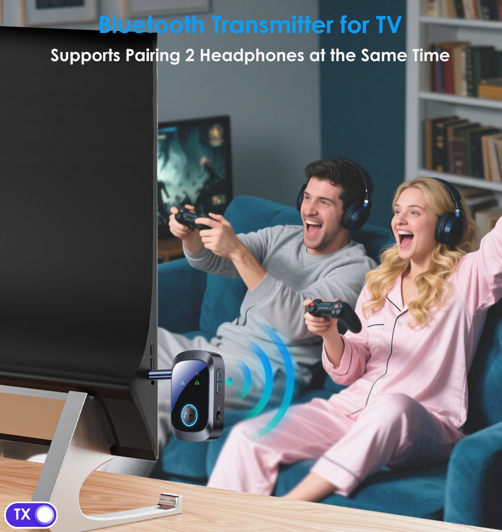Adattatore Bluetooth per 2 cuffie AirPods o dispositivi BT, trasmettitore Bluetooth per TV Dual Link bassa latenza, ricevitore adattatore AUX wireless per altoparlanti/autoradio, ricevitore