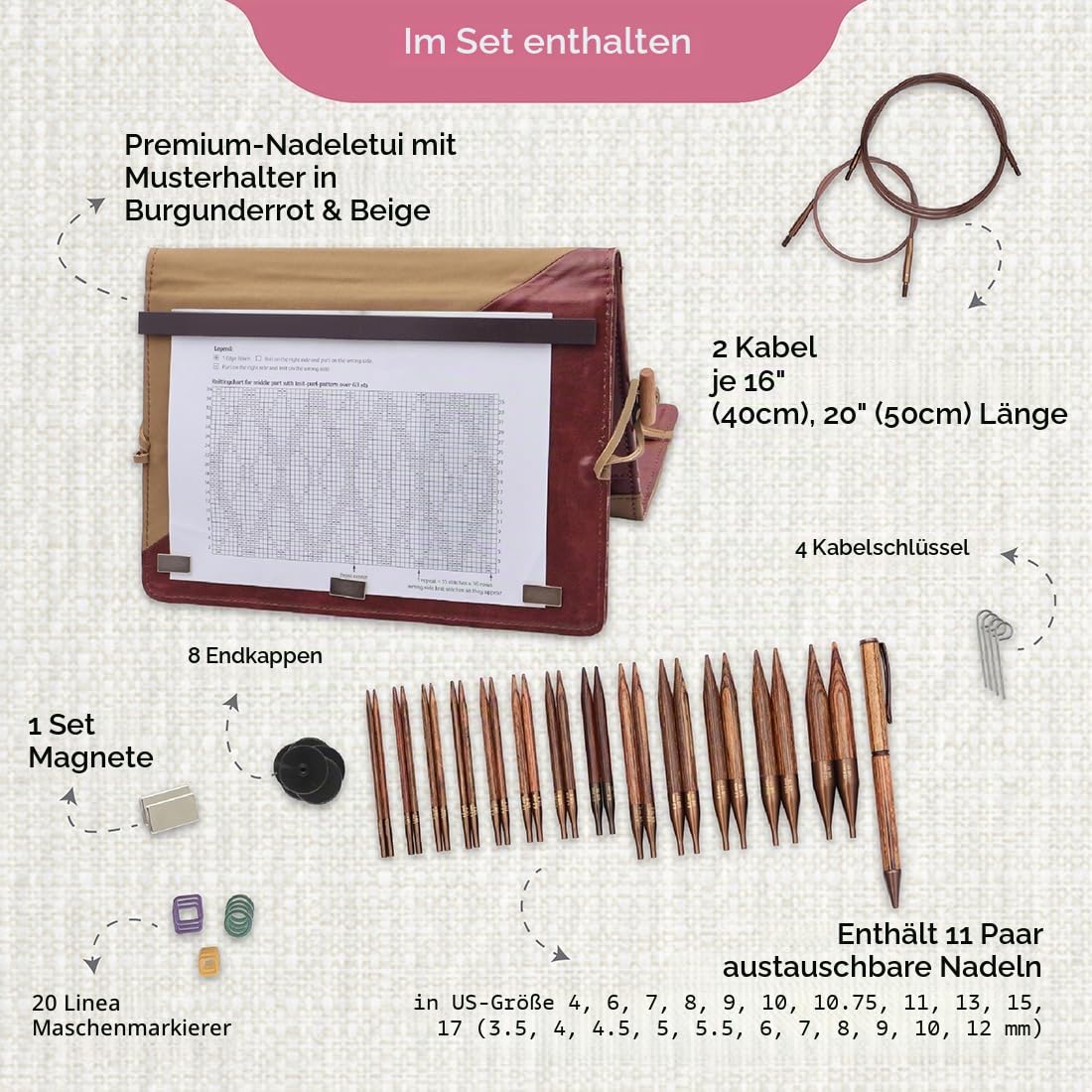 KnitPro Ginger Grande Austauschbare Nadelspitzen Set 4" (10cm) | 13 Größen (3.25mm bis 12mm)