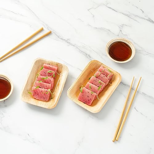 Miniatura 4 de Midori - Platos cuadrados de palma de 6.3 x 4.7 pulgadas, 25 platos de hoja de palma para microondas, congelables, sostenibles, platos de hoja de