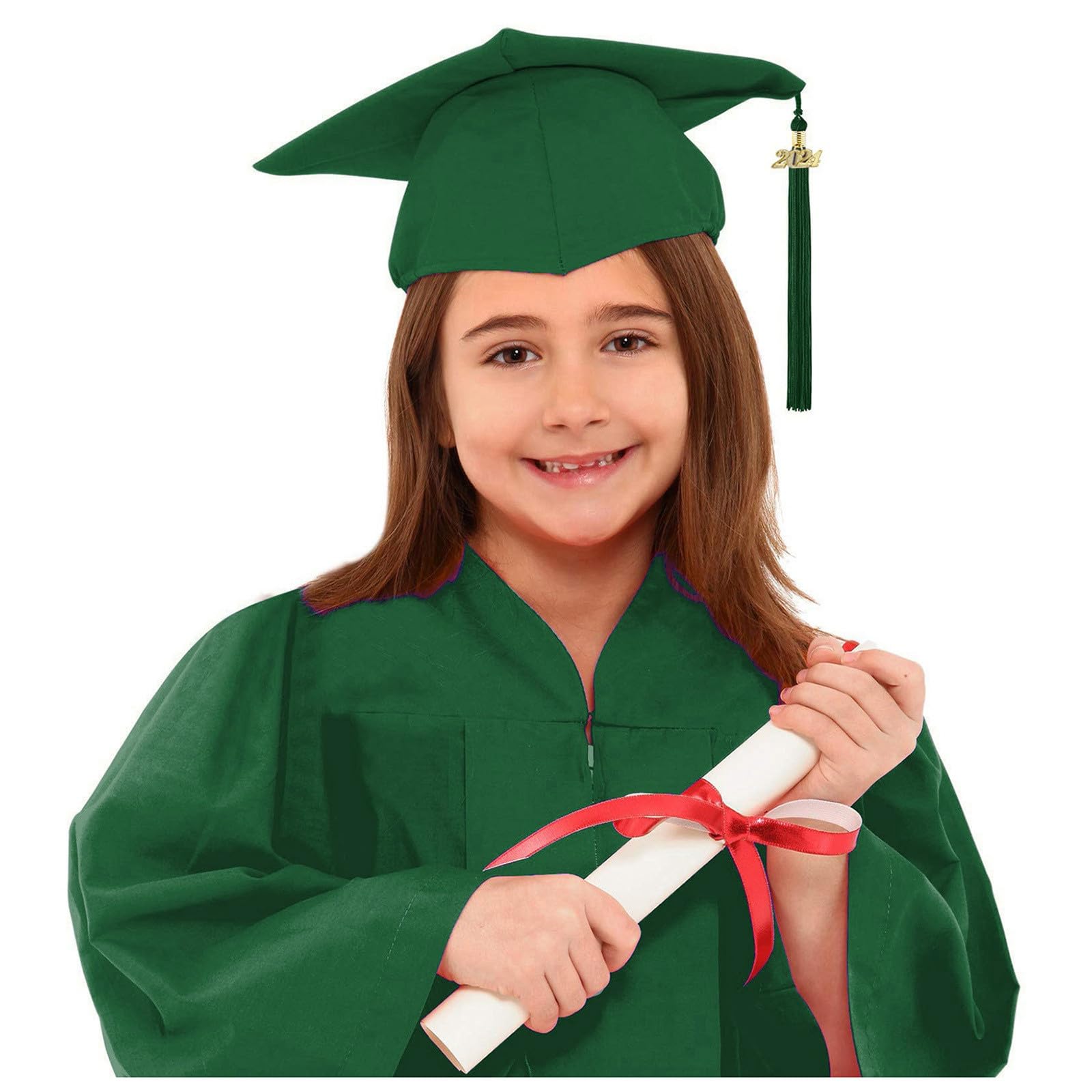 Hhsbeauty Green Graduation Cap And Gown Set For Kids Nursery Preschool Child Graduation Set Gown And 2024 Tassel Cap Set With Shawl Kindergarten Shiny Graduation Gown 4 Set For 212 Years Old