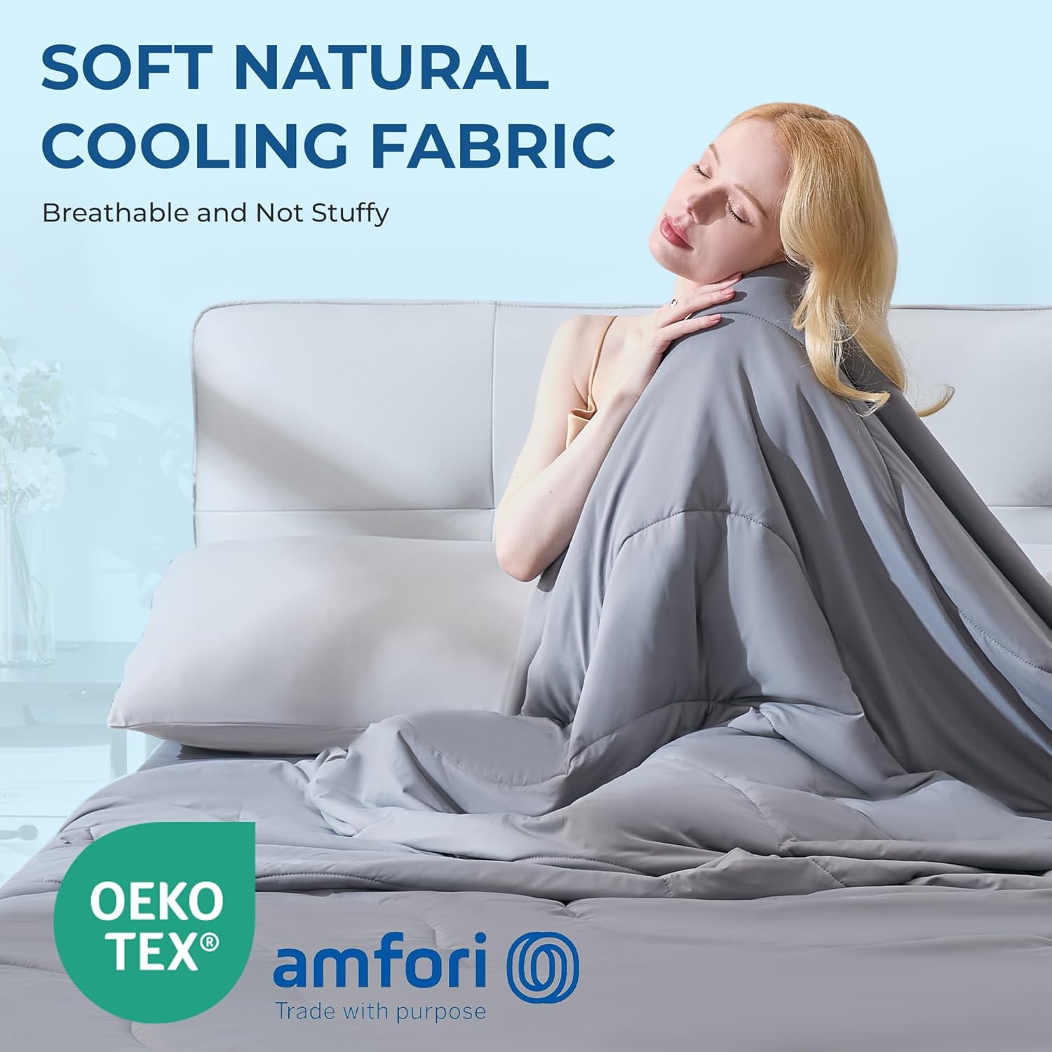 BDEUS Cooling Comforter Full/Queen Size with 2 Pillowcases Set, Soft Cooling Blanket for Hot Sleeper, Lightweight Summer Quilt, Cold Ice Feeling Double Side Bed Set, 90"X90" - Image 7